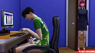 Japanese step-mom catches step-son masturbating in front be useful to computer